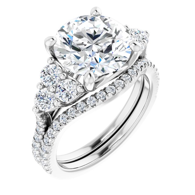 4.32 tcw Round Moissanite DEF/VVS Trellis Three Stone Engagement Ring in 14KW | AllComponents_ViewA 4.32 tcw Round Moissanite DEF/VVS Trellis Three Stone Engagement Ring in 14KW | AllComponents_ViewA