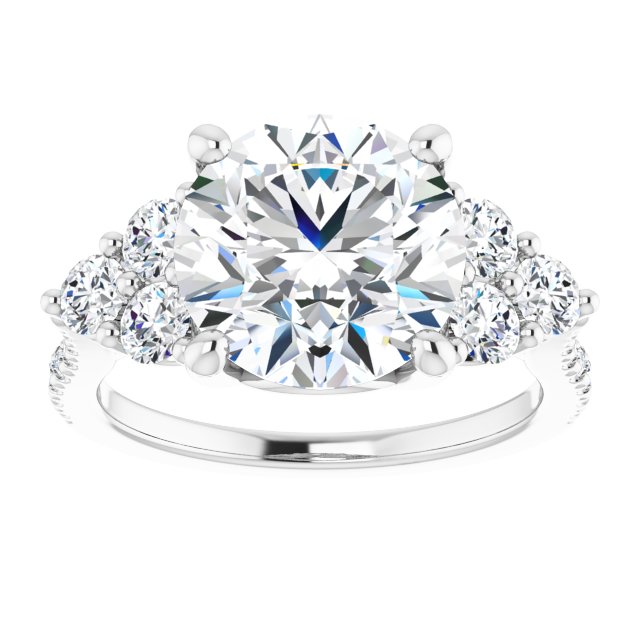 4.32 tcw Round Moissanite DEF/VVS Trellis Three Stone Engagement Ring in 14KW | ViewS 4.32 tcw Round Moissanite DEF/VVS Trellis Three Stone Engagement Ring in 14KW | ViewS