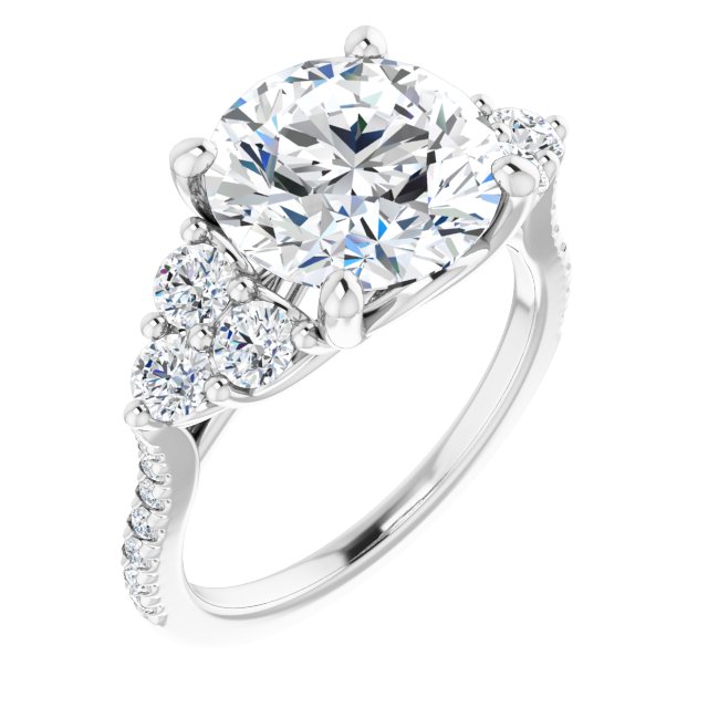4.32 tcw Round Moissanite DEF/VVS Trellis Three Stone Engagement Ring in 14KW | ViewA 4.32 tcw Round Moissanite DEF/VVS Trellis Three Stone Engagement Ring in 14KW | ViewA