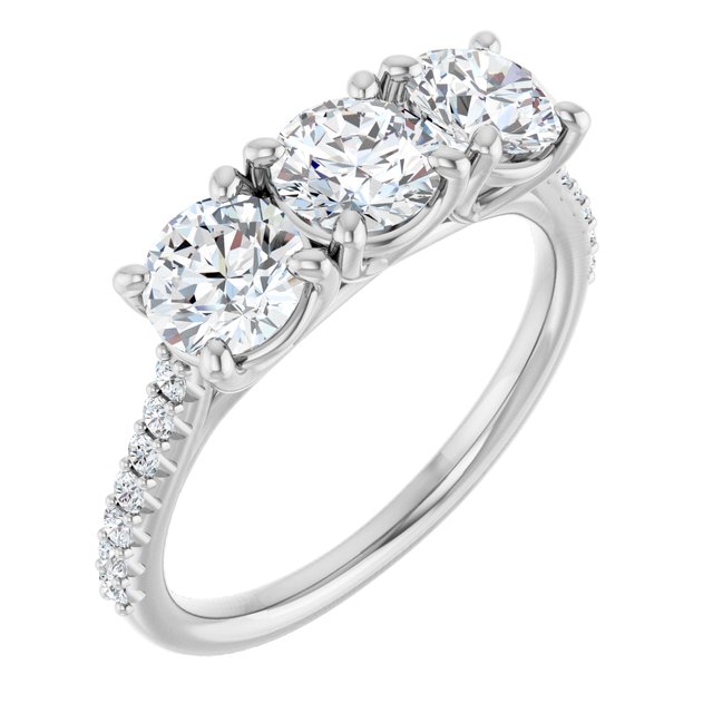 1.68 tcw Round Lab-Grown GH/VS2+ Trellis Three Stone Engagement Ring in PLAT | ViewA 1.68 tcw Round Lab-Grown GH/VS2+ Trellis Three Stone Engagement Ring in PLAT | ViewA
