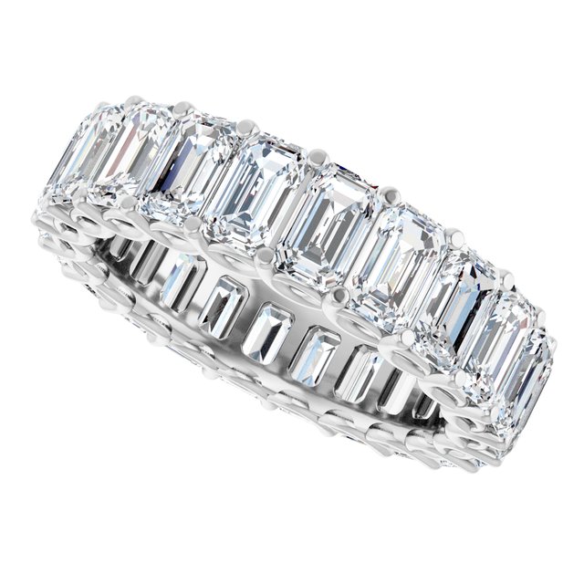 Modern 5.94 tcw Emerald Moissanite DEF/VVS Eternity Ring in 14KW | View5 Modern 5.94 tcw Emerald Moissanite DEF/VVS Eternity Ring in 14KW | View5