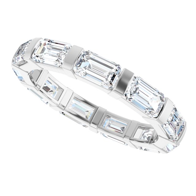Classic 2.97 tcw Emerald Moissanite DEF/VVS Eternity Ring in 14KW | View5 Classic 2.97 tcw Emerald Moissanite DEF/VVS Eternity Ring in 14KW | View5