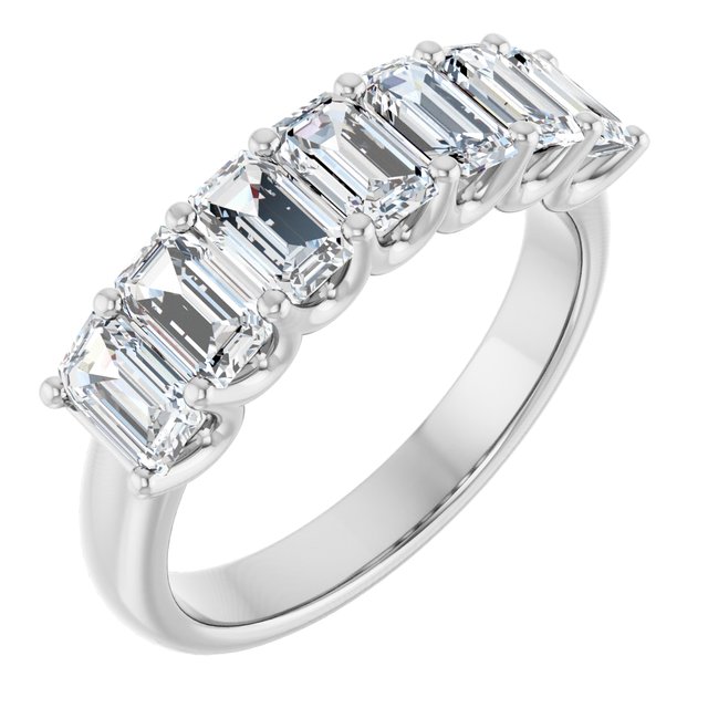 Suspended 1.89 Emerald Moissanite DEF/VVS Anniversary Ring in 14KW | ViewA Suspended 1.89 Emerald Moissanite DEF/VVS Anniversary Ring in 14KW | ViewA