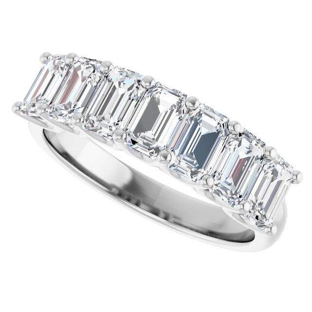 Suspended 1.89 Emerald Moissanite DEF/VVS Anniversary Ring in 14KW | View5 Suspended 1.89 Emerald Moissanite DEF/VVS Anniversary Ring in 14KW | View5