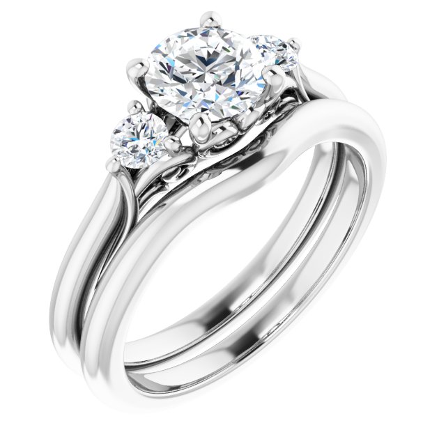 1.00 tcw Round Diamond GH/VS2+ Sculptural Three Stone Engagement Ring in 14KW | AllComponents_ViewA 1.00 tcw Round Diamond GH/VS2+ Sculptural Three Stone Engagement Ring in 14KW | AllComponents_ViewA