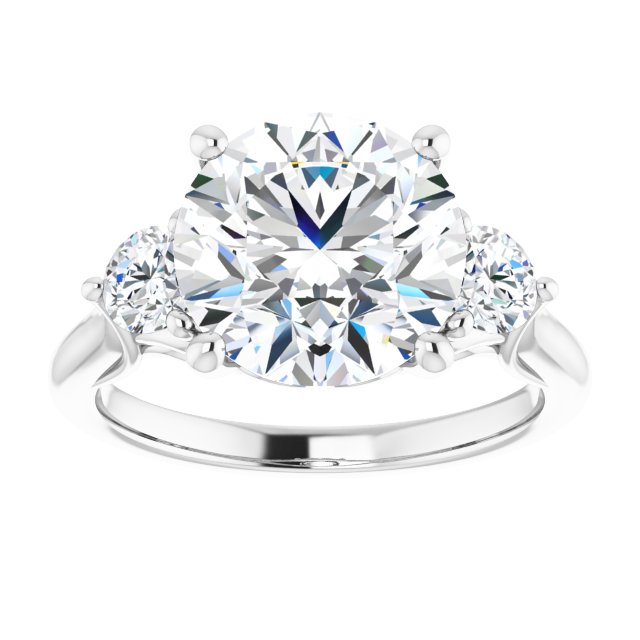 4.06 tcw Round Moissanite DEF/VVS Sculptural Three Stone Engagement Ring in 14KW | ViewS 4.06 tcw Round Moissanite DEF/VVS Sculptural Three Stone Engagement Ring in 14KW | ViewS