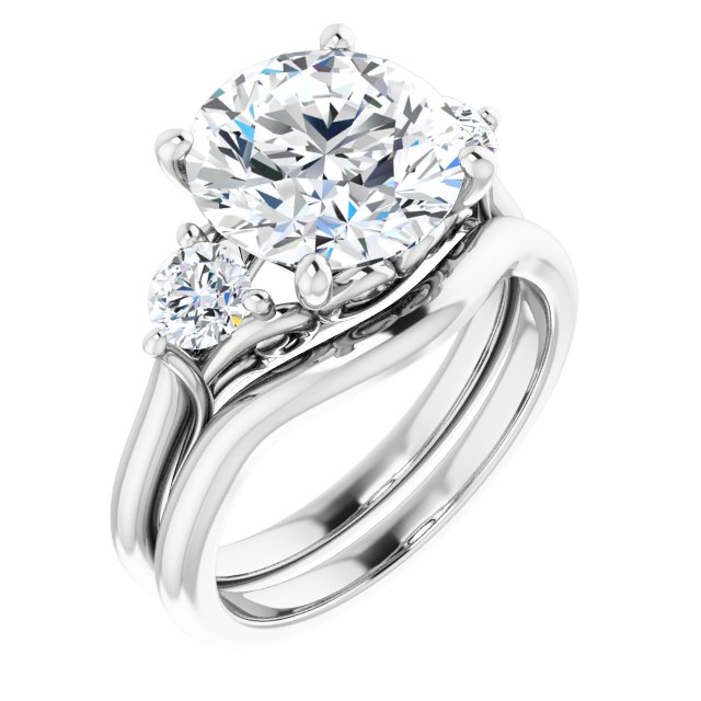 4.06 tcw Round Moissanite DEF/VVS Sculptural Three Stone Engagement Ring in 14KW | AllComponents_ViewA 4.06 tcw Round Moissanite DEF/VVS Sculptural Three Stone Engagement Ring in 14KW | AllComponents_ViewA