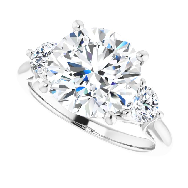 4.06 tcw Round Moissanite DEF/VVS Sculptural Three Stone Engagement Ring in 14KW | View5 4.06 tcw Round Moissanite DEF/VVS Sculptural Three Stone Engagement Ring in 14KW | View5