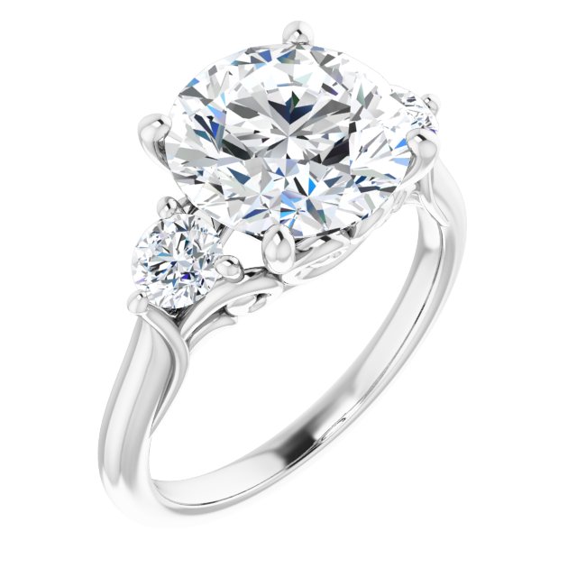 4.06 tcw Round Moissanite DEF/VVS Sculptural Three Stone Engagement Ring in 14KW | ViewA 4.06 tcw Round Moissanite DEF/VVS Sculptural Three Stone Engagement Ring in 14KW | ViewA