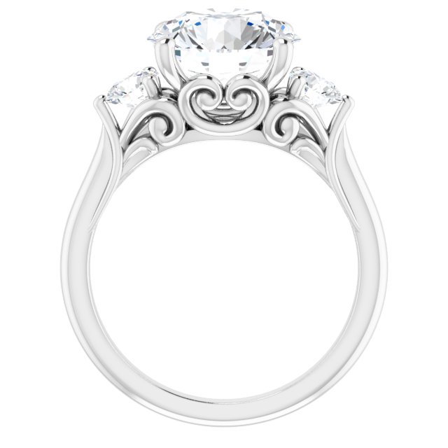 4.06 tcw Round Moissanite DEF/VVS Sculptural Three Stone Engagement Ring in 14KW | ViewB_4 4.06 tcw Round Moissanite DEF/VVS Sculptural Three Stone Engagement Ring in 14KW | ViewB_4