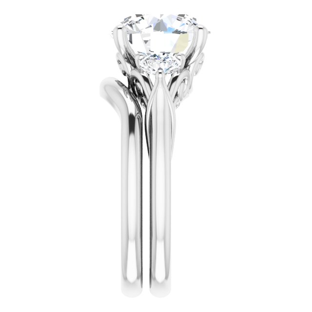 4.06 tcw Round Moissanite DEF/VVS Sculptural Three Stone Engagement Ring in 14KW | AllComponents_ViewE 4.06 tcw Round Moissanite DEF/VVS Sculptural Three Stone Engagement Ring in 14KW | AllComponents_ViewE