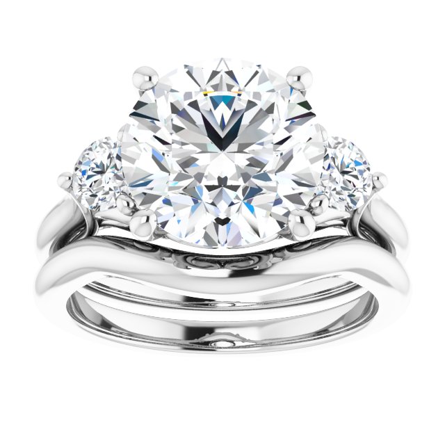 4.06 tcw Round Moissanite DEF/VVS Sculptural Three Stone Engagement Ring in 14KW | AllComponents_ViewS 4.06 tcw Round Moissanite DEF/VVS Sculptural Three Stone Engagement Ring in 14KW | AllComponents_ViewS