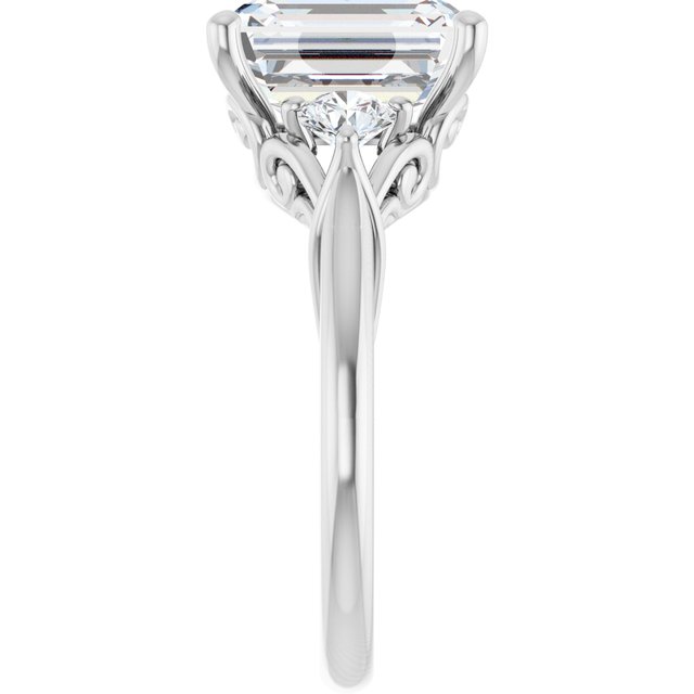 4.01 tcw Emerald Lab-Grown GH/VS2+ Sculptural Three Stone Engagement Ring in 14KW | ViewE 4.01 tcw Emerald Lab-Grown GH/VS2+ Sculptural Three Stone Engagement Ring in 14KW | ViewE