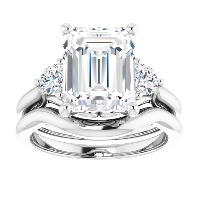 4.01 tcw Emerald Lab-Grown GH/VS2+ Sculptural Three Stone Engagement Ring in 14KW | AllComponents_ViewS 4.01 tcw Emerald Lab-Grown GH/VS2+ Sculptural Three Stone Engagement Ring in 14KW | AllComponents_ViewS