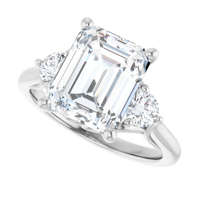 4.01 tcw Emerald Lab-Grown GH/VS2+ Sculptural Three Stone Engagement Ring in 14KW | View5 4.01 tcw Emerald Lab-Grown GH/VS2+ Sculptural Three Stone Engagement Ring in 14KW | View5