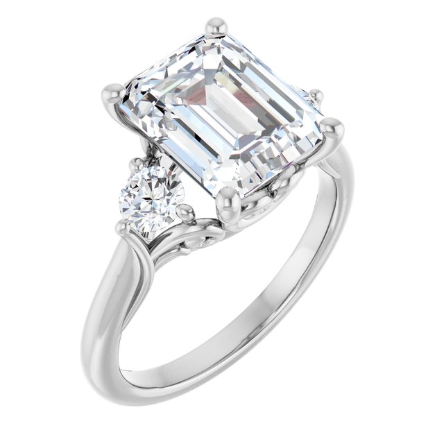 4.01 tcw Emerald Lab-Grown GH/VS2+ Sculptural Three Stone Engagement Ring in 14KW | ViewA 4.01 tcw Emerald Lab-Grown GH/VS2+ Sculptural Three Stone Engagement Ring in 14KW | ViewA