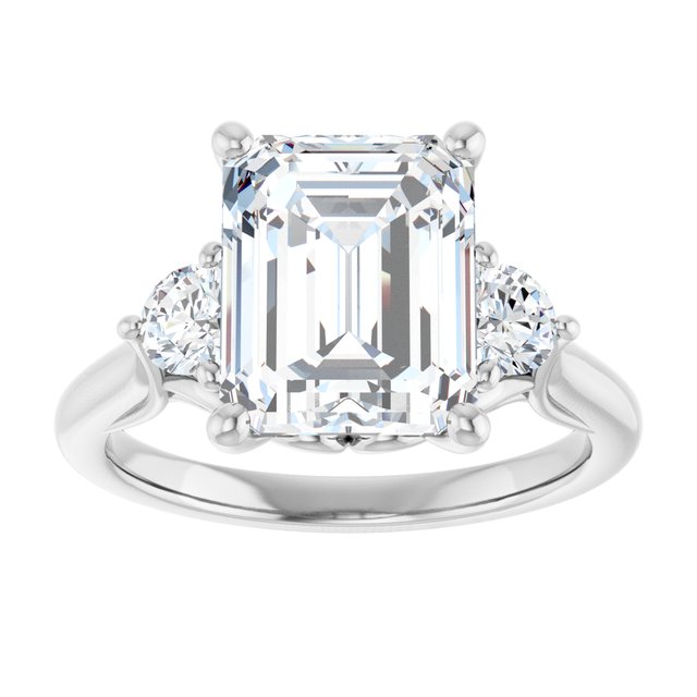 4.01 tcw Emerald Lab-Grown GH/VS2+ Sculptural Three Stone Engagement Ring in 14KW | ViewS 4.01 tcw Emerald Lab-Grown GH/VS2+ Sculptural Three Stone Engagement Ring in 14KW | ViewS