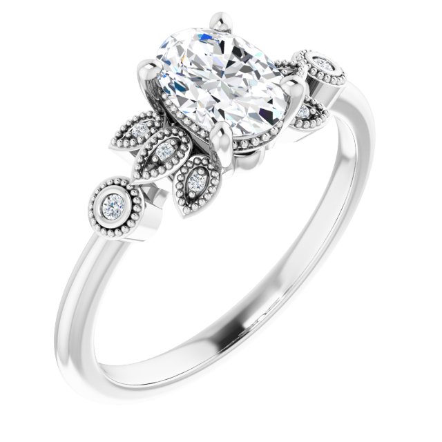 0.93 Tcw Oval Diamond D/VVS2+ Floral Sidestone Engagement Ring 14K