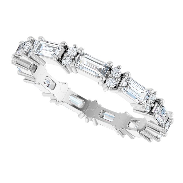 Alternating 1.28 tcw Emerald Moissanite DEF/VVS Eternity Ring in 14KW | View5 Alternating 1.28 tcw Emerald Moissanite DEF/VVS Eternity Ring in 14KW | View5