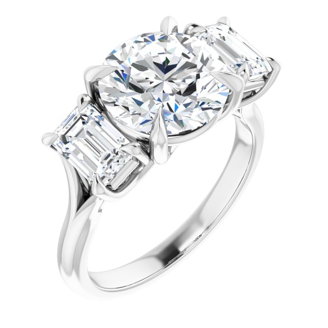 4.26 tcw Round Moissanite DEF/VVS Classic Three Stone Engagement Ring in 14KW | ViewA 4.26 tcw Round Moissanite DEF/VVS Classic Three Stone Engagement Ring in 14KW | ViewA
