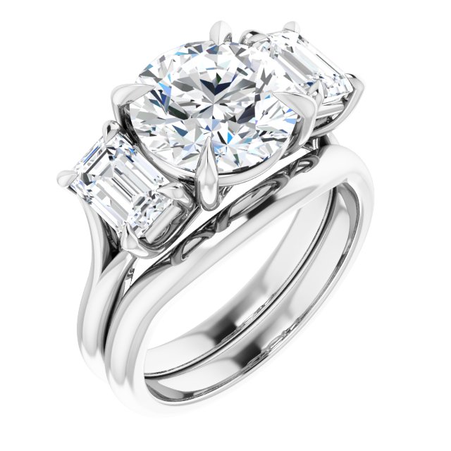 4.26 tcw Round Moissanite DEF/VVS Classic Three Stone Engagement Ring in 14KW | AllComponents_ViewA 4.26 tcw Round Moissanite DEF/VVS Classic Three Stone Engagement Ring in 14KW | AllComponents_ViewA