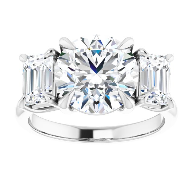 4.26 tcw Round Moissanite DEF/VVS Classic Three Stone Engagement Ring in 14KW | ViewS 4.26 tcw Round Moissanite DEF/VVS Classic Three Stone Engagement Ring in 14KW | ViewS