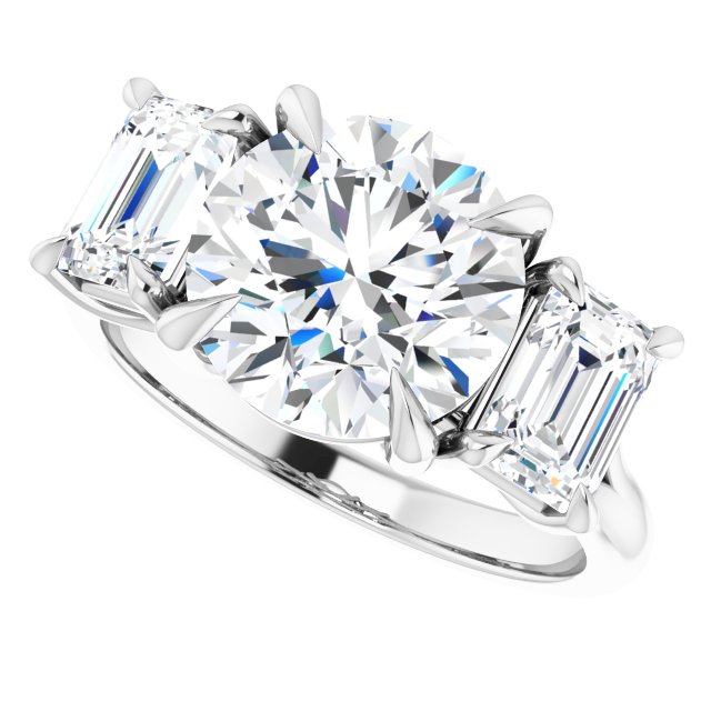 4.26 tcw Round Moissanite DEF/VVS Classic Three Stone Engagement Ring in 14KW | View5 4.26 tcw Round Moissanite DEF/VVS Classic Three Stone Engagement Ring in 14KW | View5