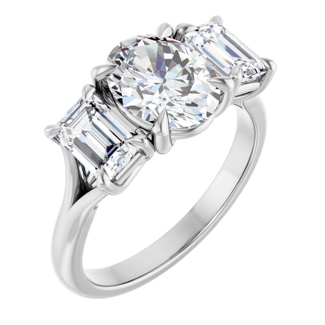 3.26 tcw Oval Moissanite DEF/VVS Classic Three Stone Engagement Ring in 14KW | ViewA 3.26 tcw Oval Moissanite DEF/VVS Classic Three Stone Engagement Ring in 14KW | ViewA