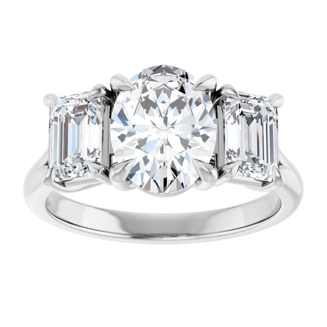 3.26 tcw Oval Moissanite DEF/VVS Classic Three Stone Engagement Ring in 14KW | ViewS 3.26 tcw Oval Moissanite DEF/VVS Classic Three Stone Engagement Ring in 14KW | ViewS