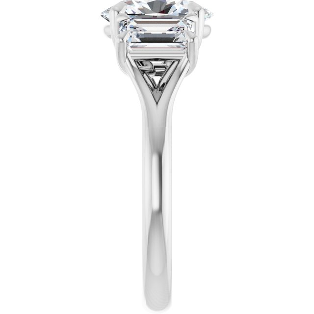 3.26 tcw Oval Moissanite DEF/VVS Classic Three Stone Engagement Ring in 14KW | ViewE 3.26 tcw Oval Moissanite DEF/VVS Classic Three Stone Engagement Ring in 14KW | ViewE