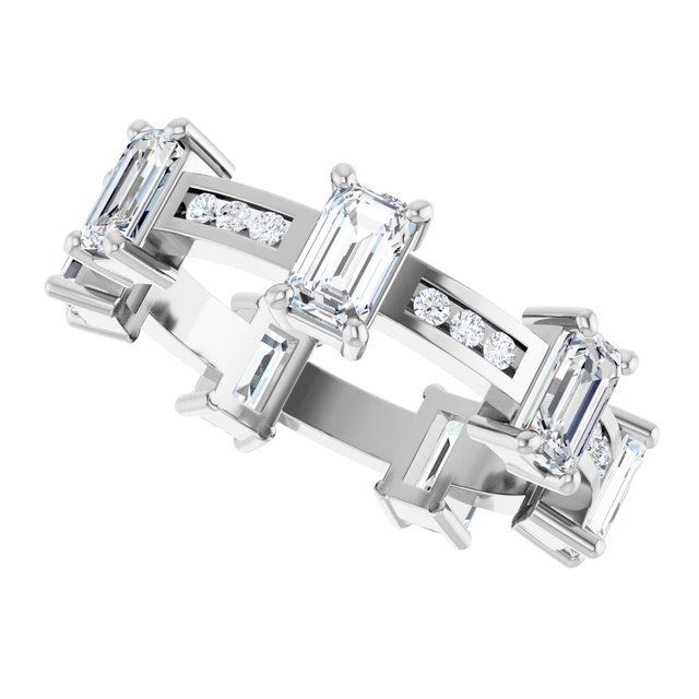 Alternating 2.10 tcw Emerald Moissanite DEF/VVS Eternity Ring in 14KW | View5 Alternating 2.10 tcw Emerald Moissanite DEF/VVS Eternity Ring in 14KW | View5