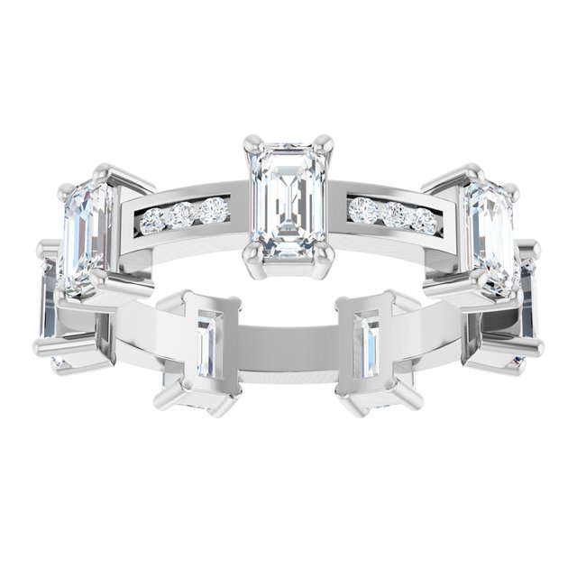 Alternating 2.10 tcw Emerald Moissanite DEF/VVS Eternity Ring in 14KW | ViewS Alternating 2.10 tcw Emerald Moissanite DEF/VVS Eternity Ring in 14KW | ViewS